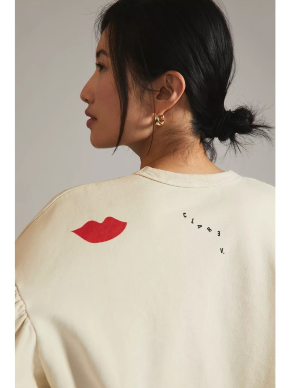 Clare V. Drop Shoulder Sweatshirt in Cream/Poppy Lips - Picture 9 of 14
